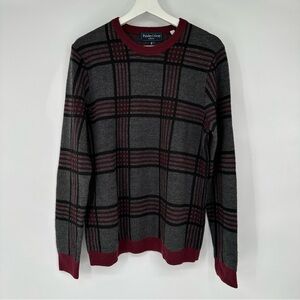 Paisley & Gray Slim Fit Gray, Red, Black Wool Blend Crewneck Sweater Medium Mens